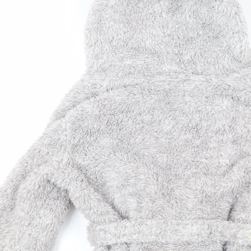 John Lewis Boys Grey Solid 100% Polyester Robe Size 3 Years Tie - Dinosaur hood