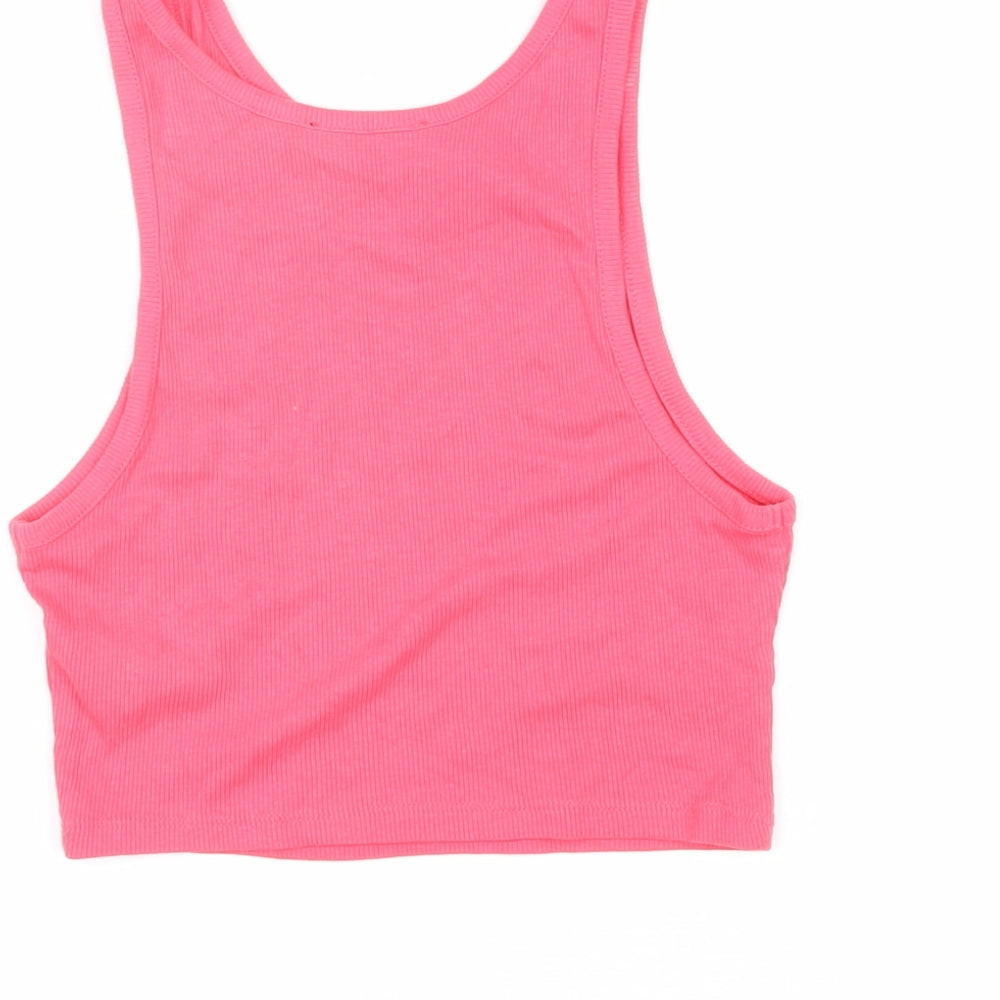 Zara Womens Pink Cotton Basic T-Shirt Size S Scoop Neck