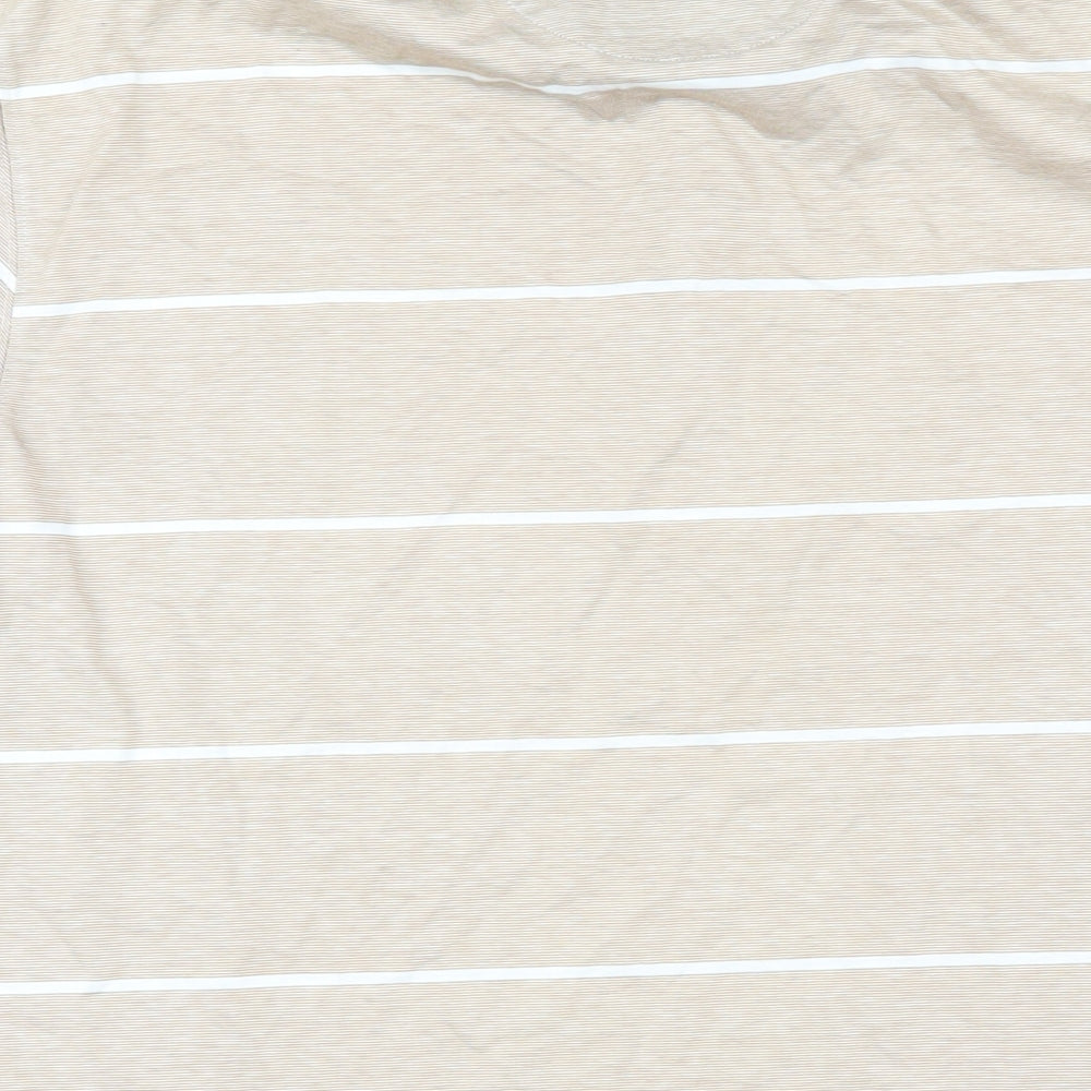 Marks & Spencer Mens Beige Striped 100% Cotton Polo Size S Collared Button