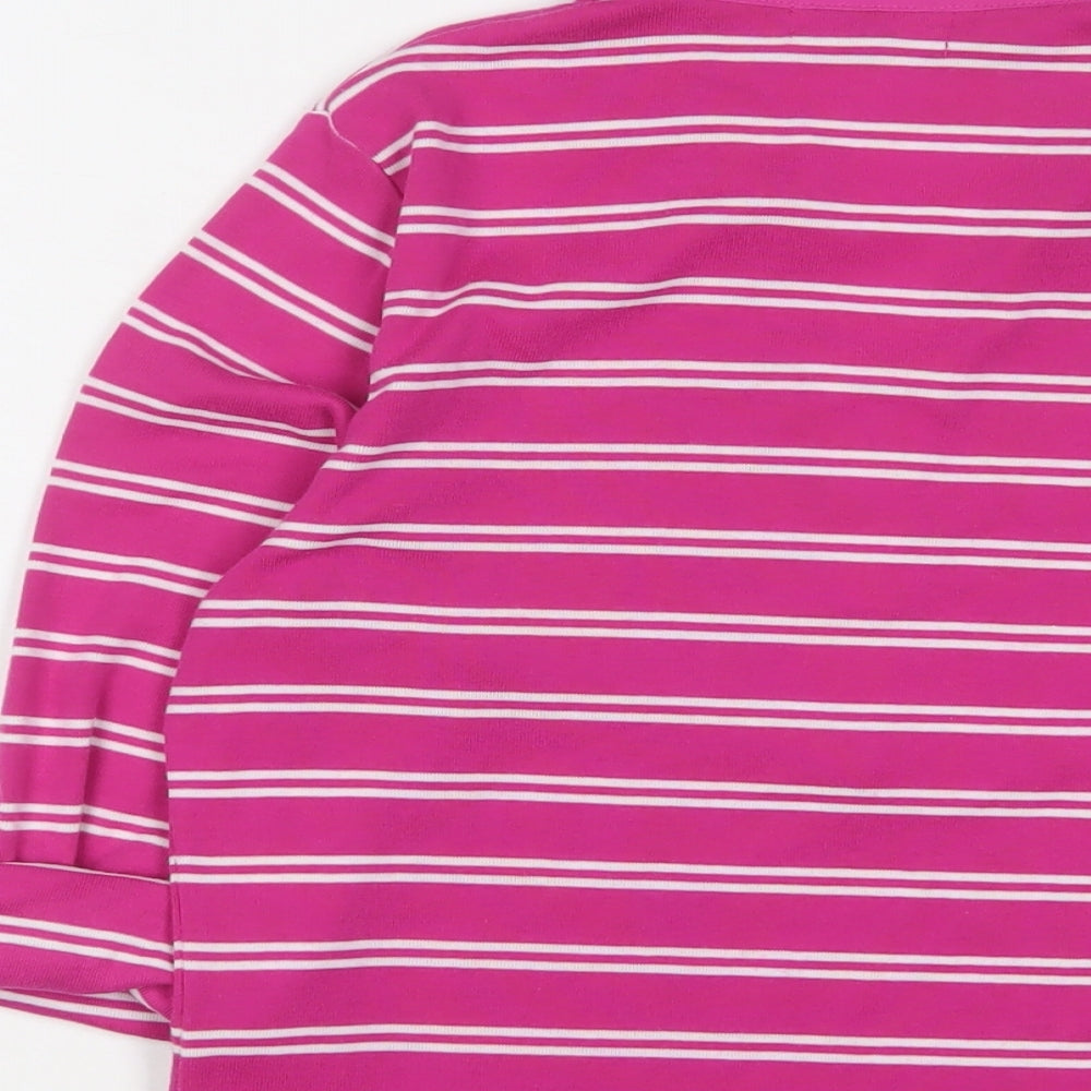 First Avenue Womens Pink Striped Polyester Basic Polo Size S Collared