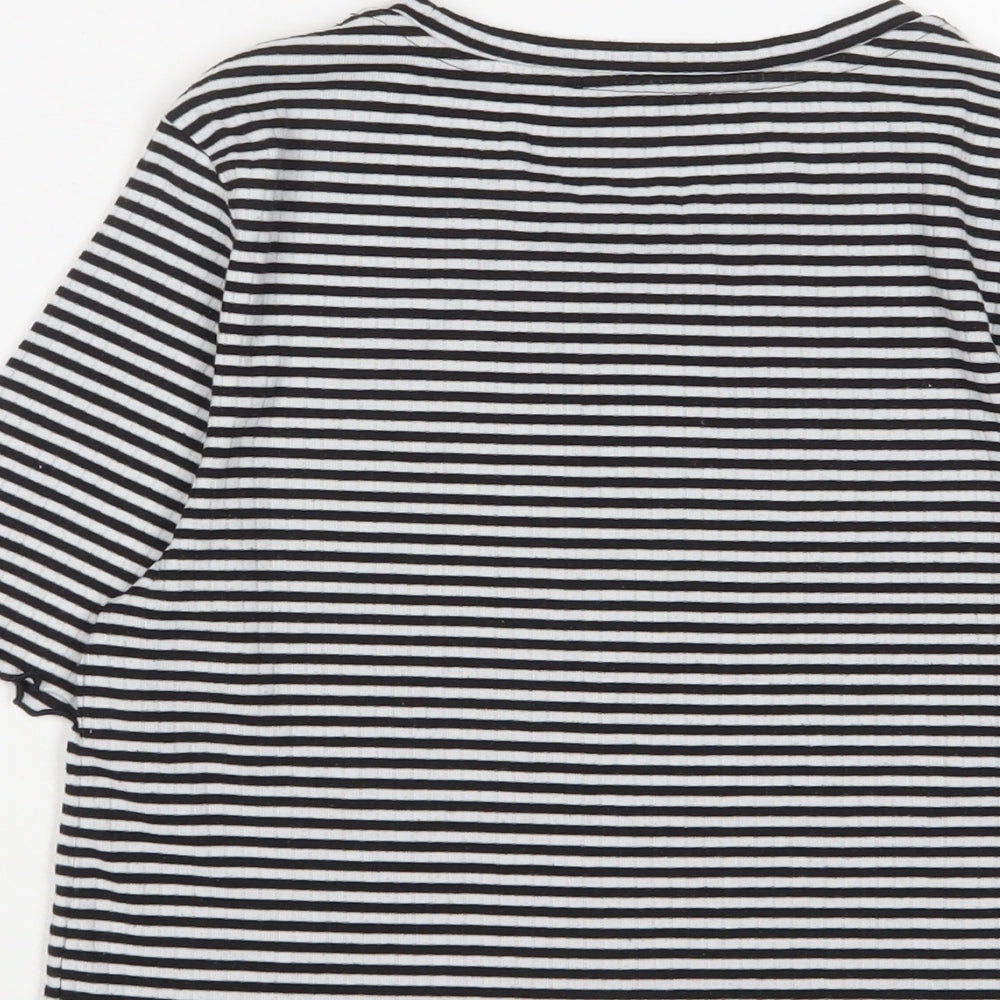 Limited Edition Womens Black Striped Polyester Basic T-Shirt Size 14 Crew Neck - Lettuce Edging