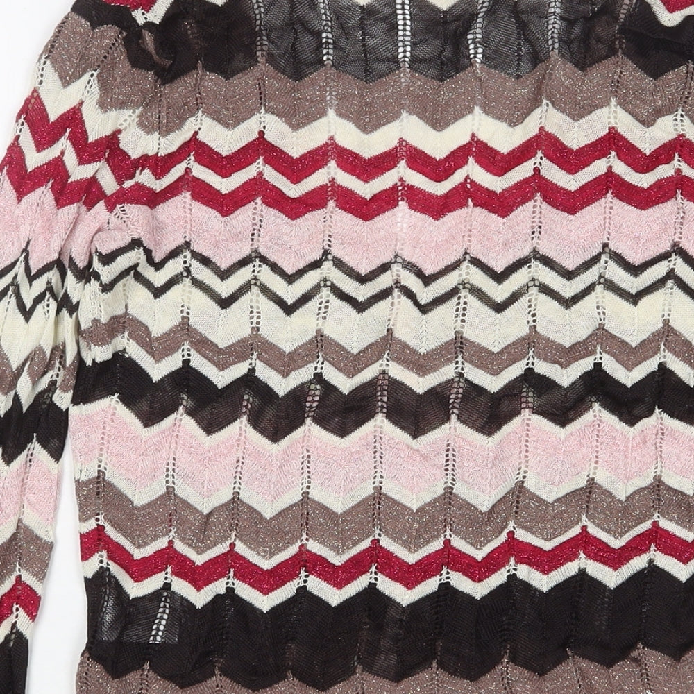 Planet Womens Multicoloured V-Neck Striped Viscose Cardigan Jumper Size XS - Glitter