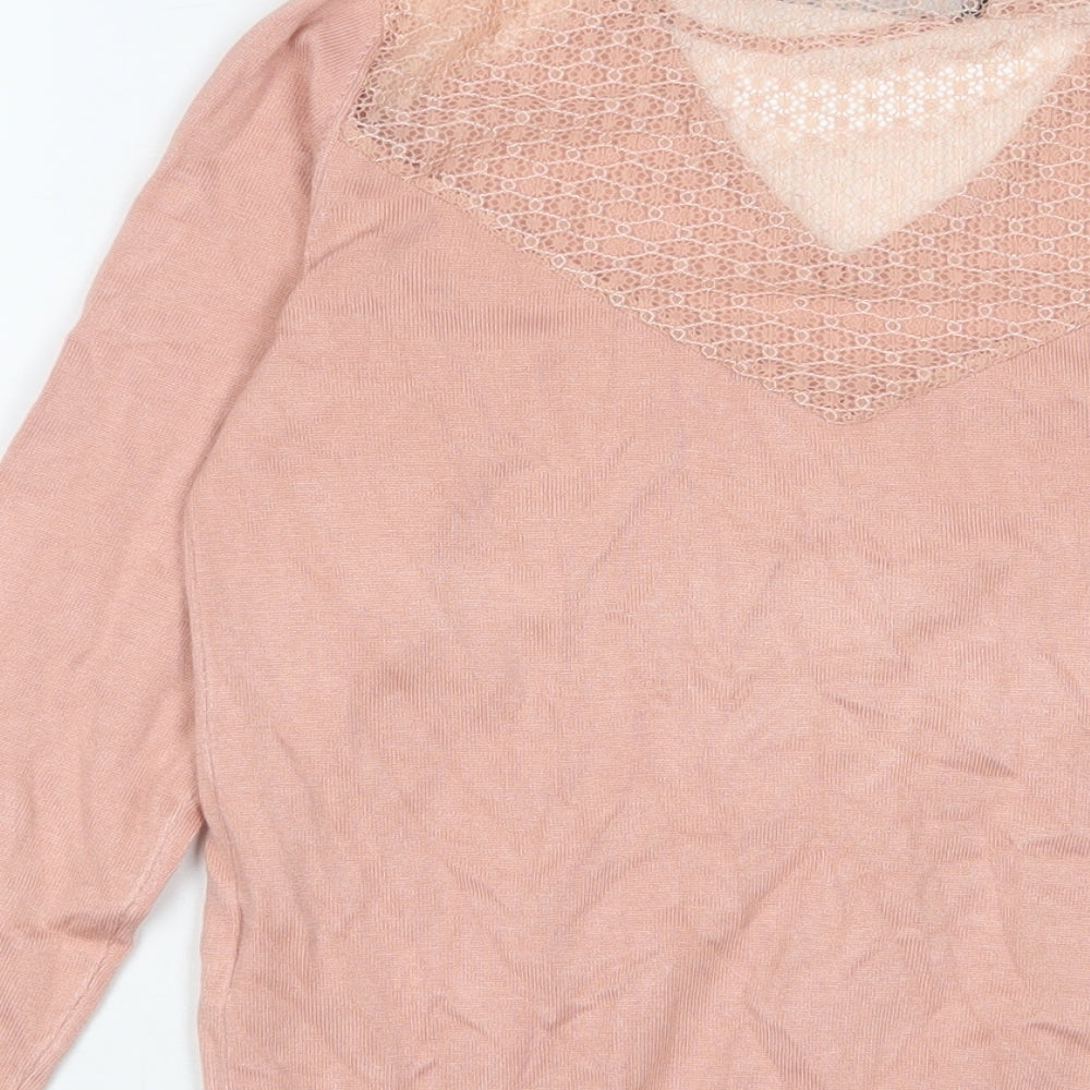 VERO MODA Womens Pink V-Neck Viscose Pullover Jumper Size S - Lace