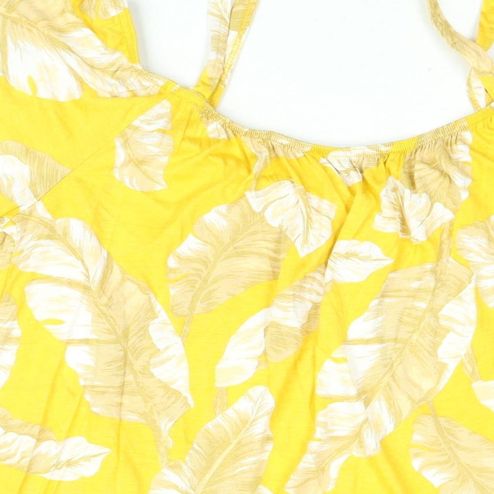 Dorothy Perkins Womens Yellow Floral Viscose Basic T-Shirt Size 18 Scoop Neck