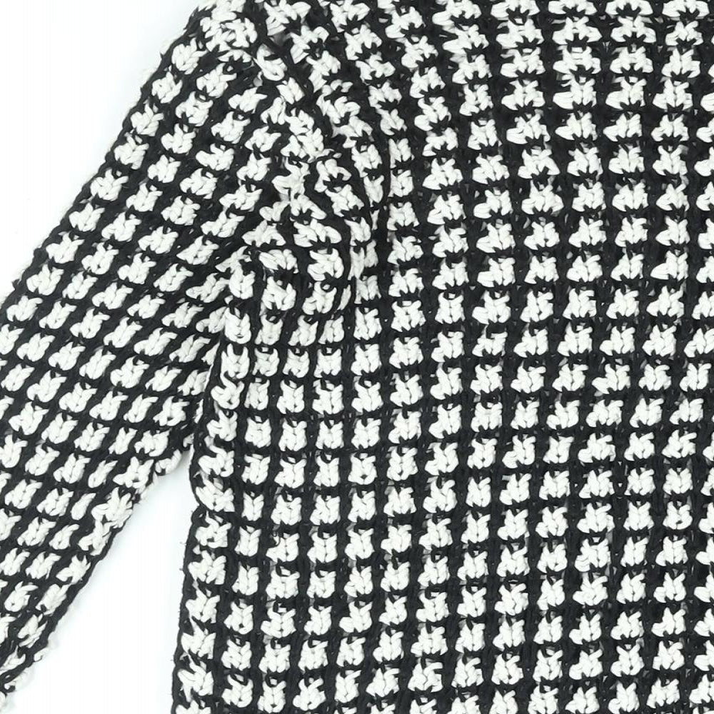 Marks & Spencer Womens Black Round Neck Geometric Cotton Pullover Jumper Size 8