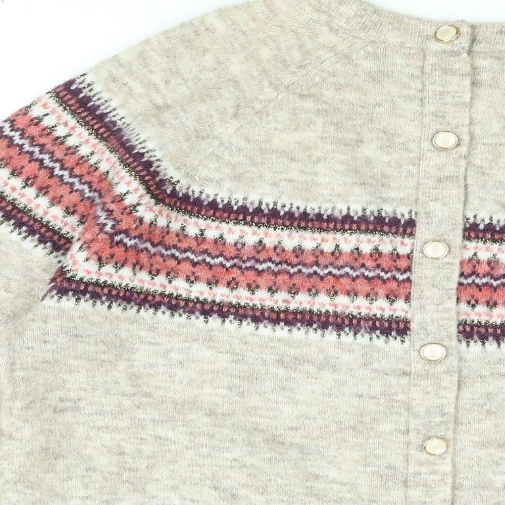 NEXT Womens Beige Round Neck Geometric Polyester Pullover Jumper Size S