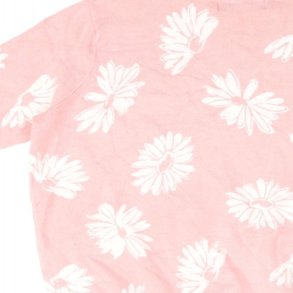 Marks & Spencer Womens Pink Floral Viscose Basic T-Shirt Size 8 Round Neck