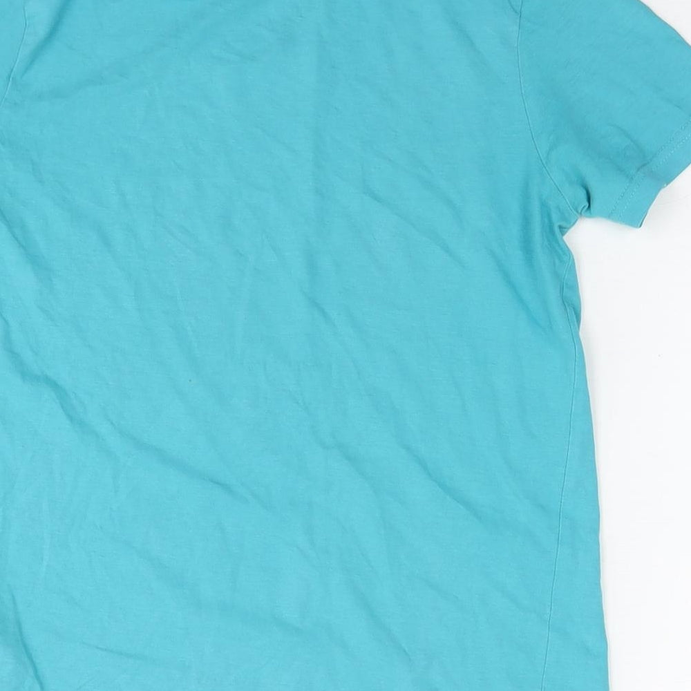 Marks & Spencer Boys Blue Cotton Basic T-Shirt Size 9-10 Years Round Neck Pullover - Campsite
