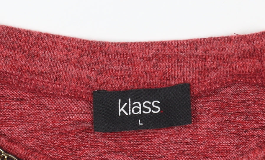 Klass Red Pullover Jumper L with Chain Accent