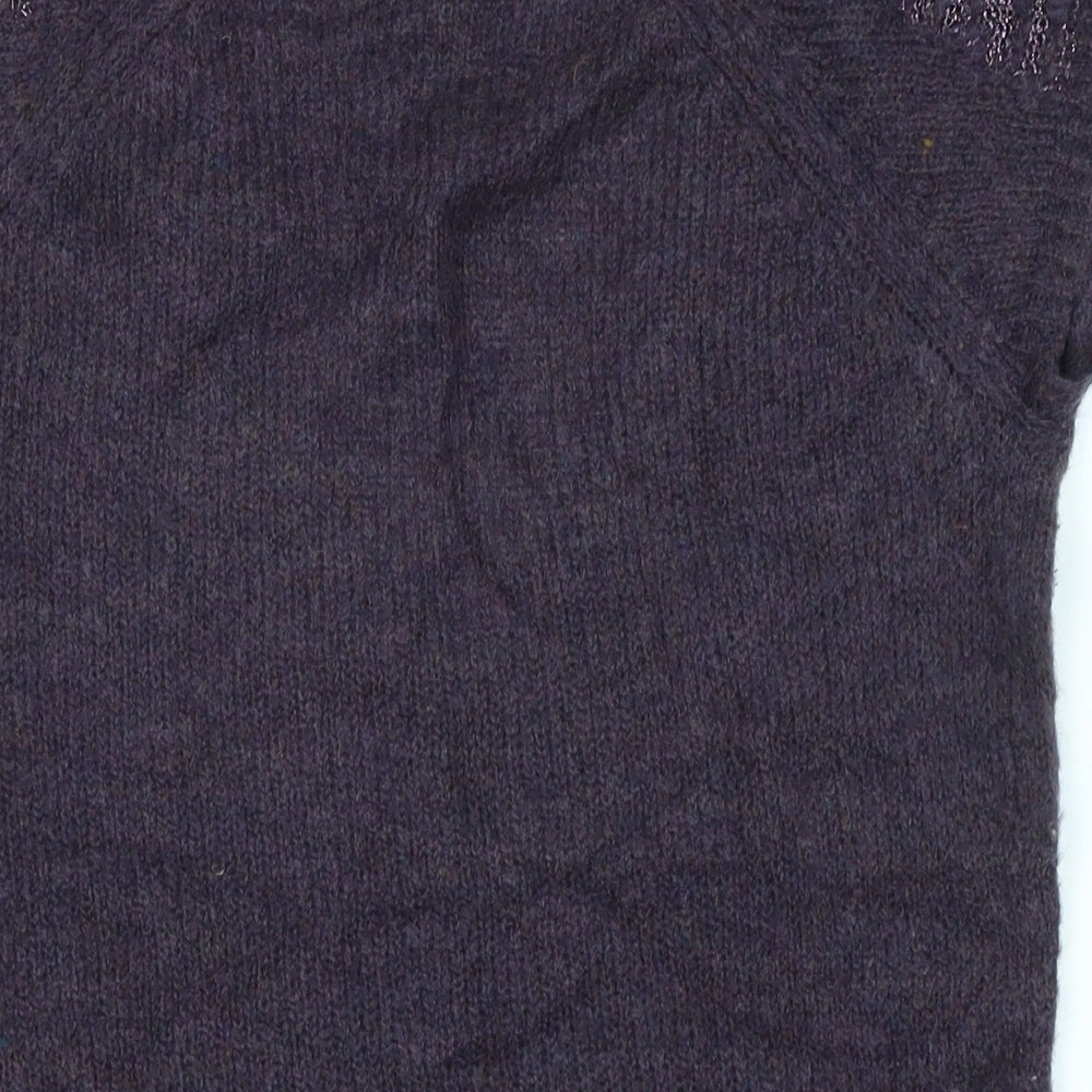 Stile Benetton Womens Purple V-Neck Polyimide Vest Jumper Size M - Logo