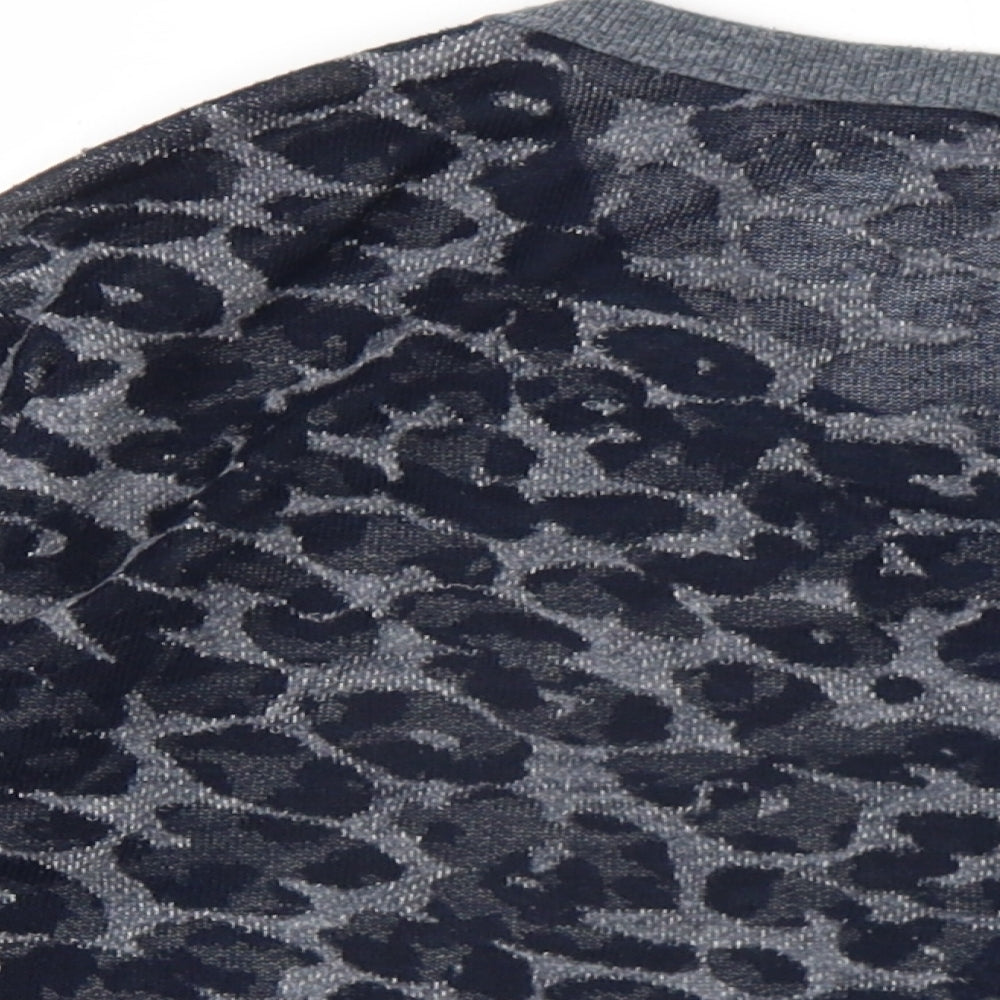 FOREVER 21 Womens Blue Animal Print Cotton Pullover Sweatshirt Size L Pullover - Leopard Print