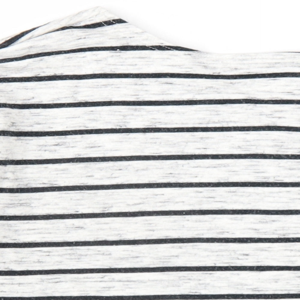 H&M Womens Grey Striped Viscose Basic T-Shirt Size S Round Neck