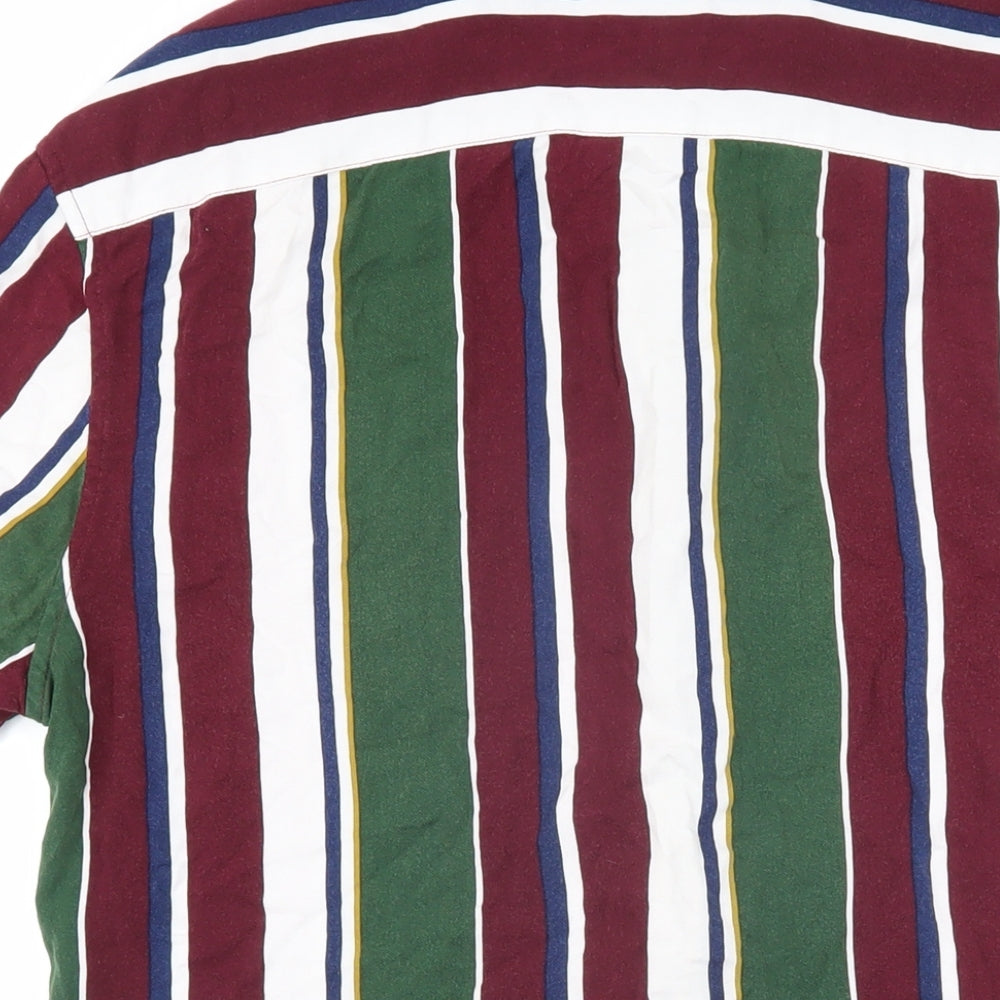 Marks & Spencer Mens Multicoloured Striped Viscose Button-Up Size M Collared Button