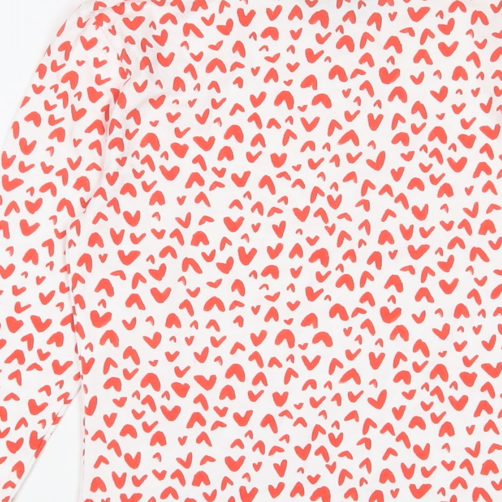 Marks & Spencer Womens Red Geometric Cotton Basic T-Shirt Size 8 Boat Neck - Hearts