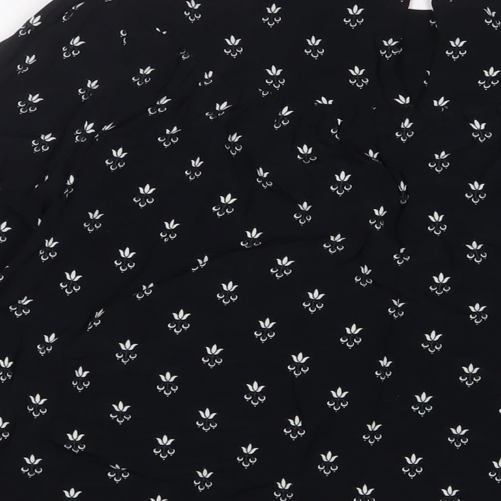 NEXT Womens Black Floral Viscose Basic Blouse Size 10 Crew Neck - Pleated