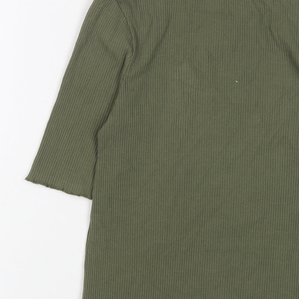 Selected Femme Womens Green Cotton Basic T-Shirt Size XS Round Neck - Lettuce Edging