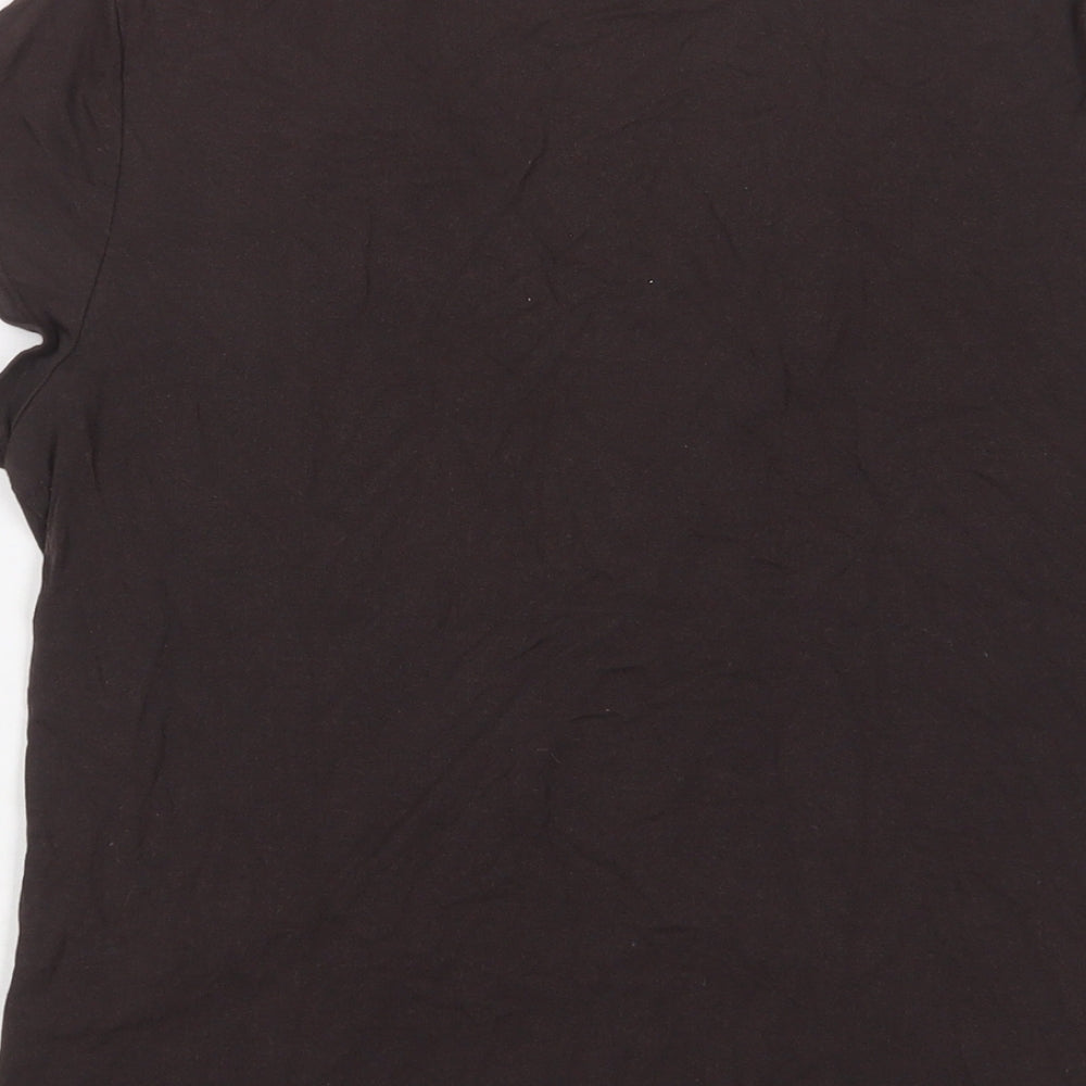 Country Casuals Womens Brown Viscose Basic T-Shirt Size M V-Neck - Embroidered