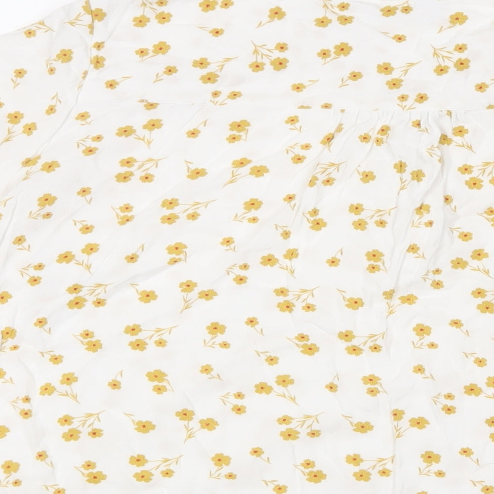 Marks & Spencer Womens White Floral Viscose Basic Blouse Size 16 V-Neck - Frill