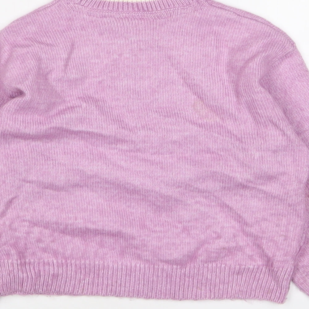 Marks & Spencer Girls Purple Crew Neck Polyester Pullover Jumper Size 5-6 Years Pullover - Christmas