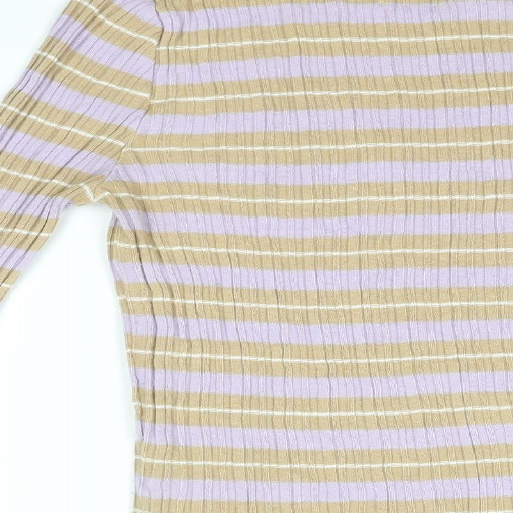 ASOS Womens Beige Striped Acrylic Basic T-Shirt Size 14 Round Neck