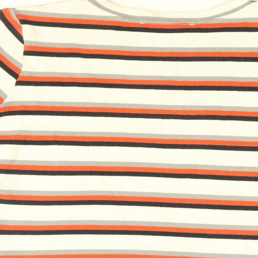 Oasis Womens White Striped Cotton Basic T-Shirt Size S Round Neck