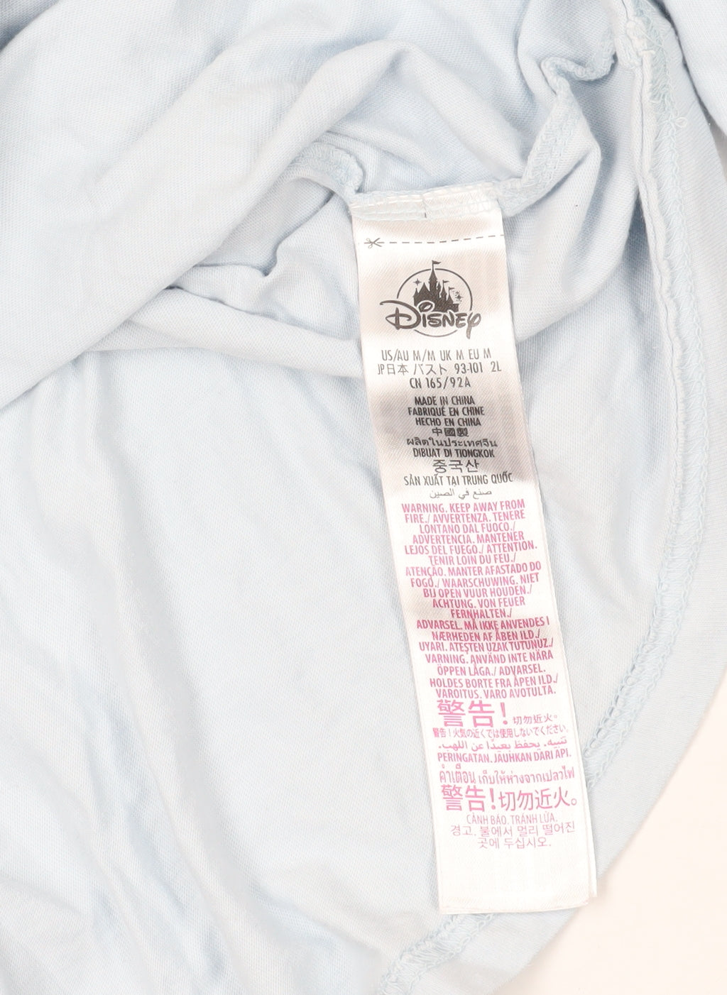 Brand and care label for Disney Blue Stitch Long Sleeve T-Shirt - Medium