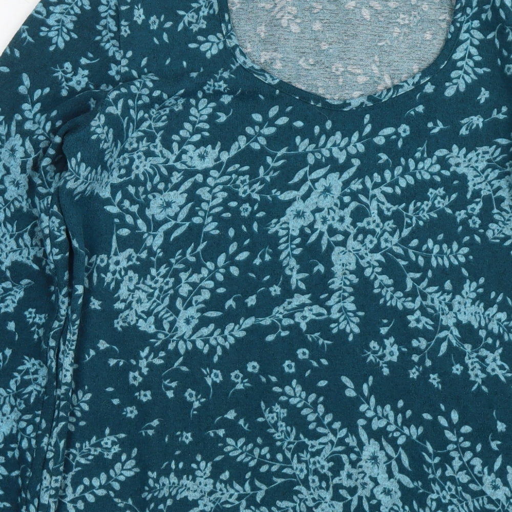 Kim&Co Womens Blue Round Neck Floral Polyester Tunic Jumper Size S
