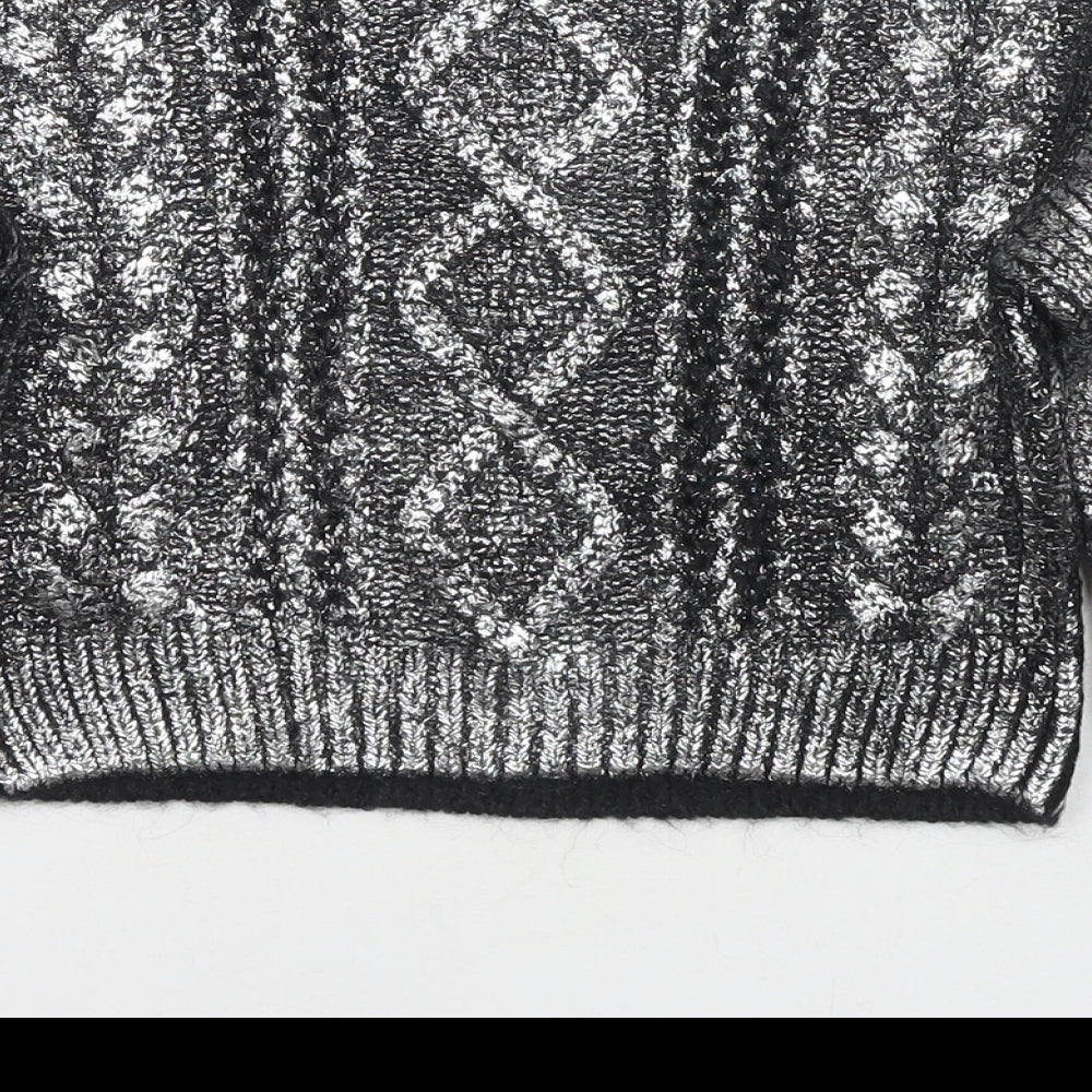 Marks & Spencer Girls Silver Round Neck Acrylic Pullover Jumper Size 6-7 Years Pullover