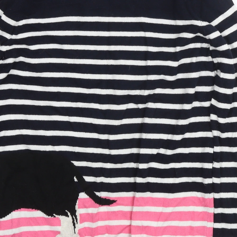 Oasis Womens Blue Round Neck Striped Cotton Pullover Jumper Size S - Dog