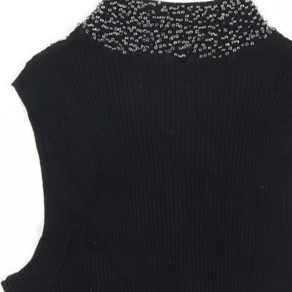 Planet Womens Black Viscose Basic Tank Size XS Mock Neck - Beaded