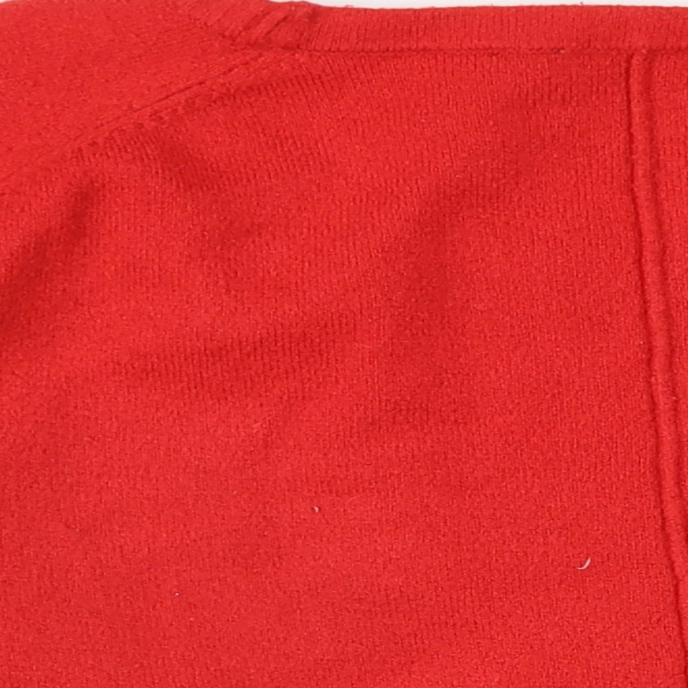 Brand and care label for French Connection women’s red round neck acrylic jumper, size M