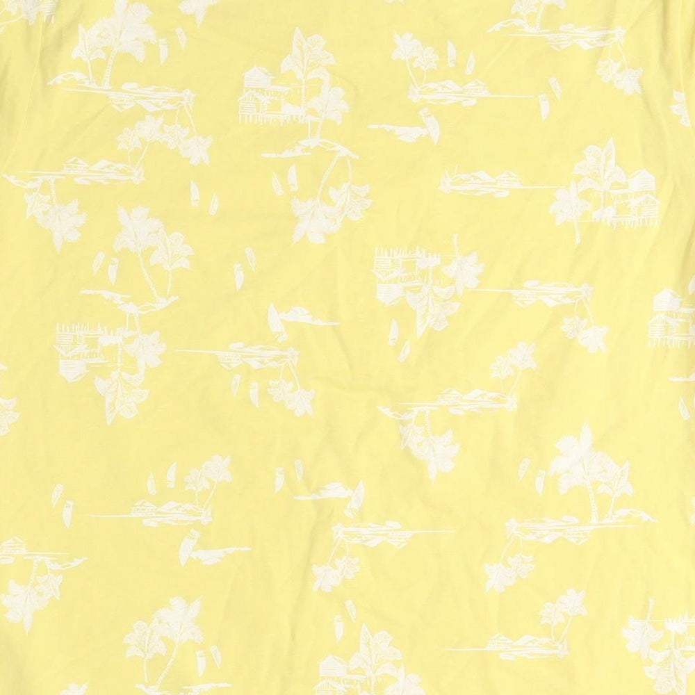 Marks & Spencer Womens Yellow Floral Cotton Basic T-Shirt Size 14 Crew Neck