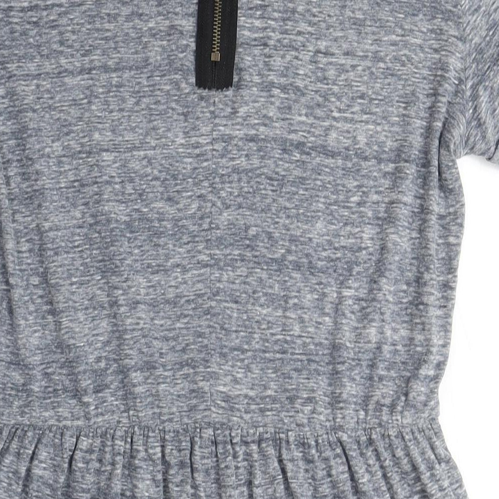 Glamorous Womens Grey Viscose T-Shirt Dress Size 14 Crew Neck Zip