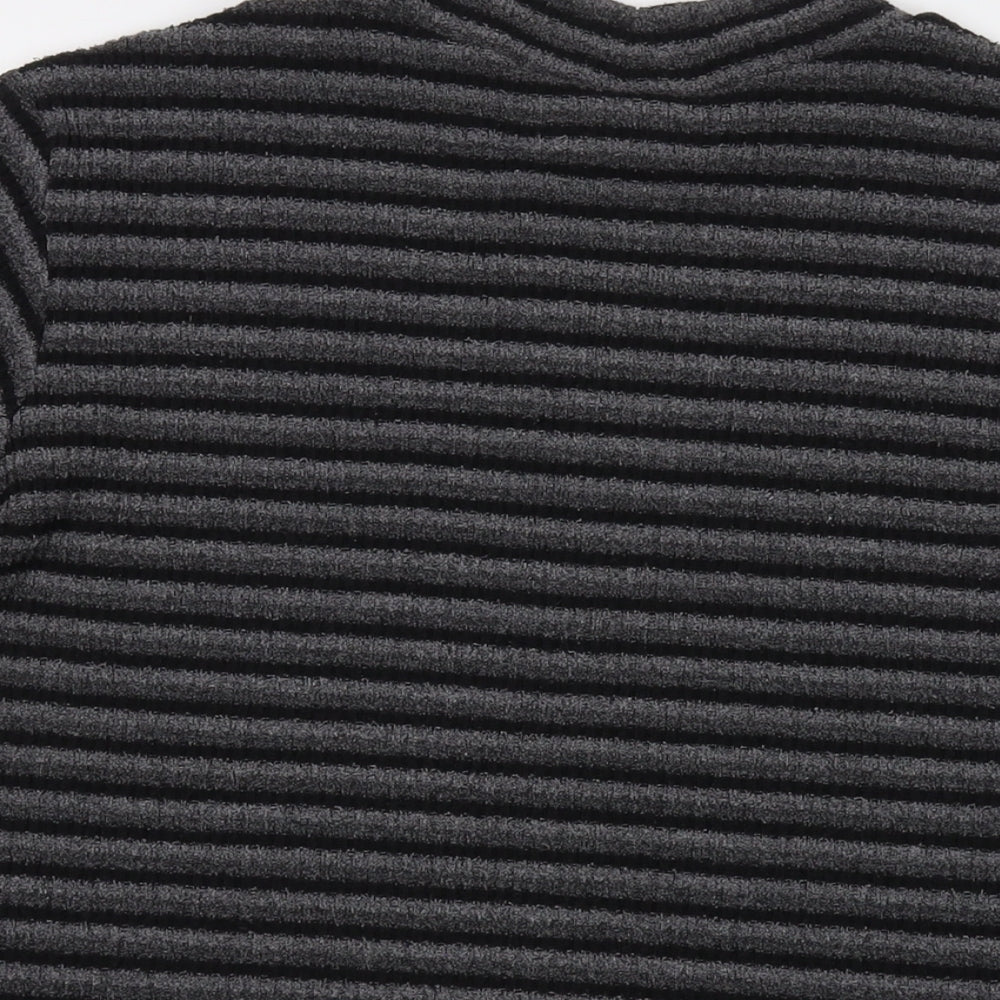 Ann Harvey Womens Grey Mock Neck Striped Polyester Pullover Jumper Size 18