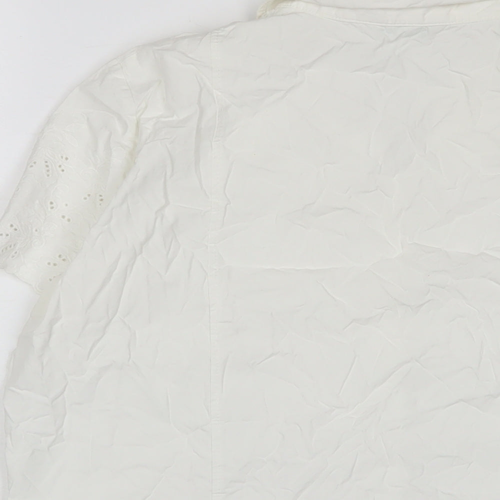 Marks & Spencer Womens White Cotton Basic Button-Up Size 18 Collared - Embroidered