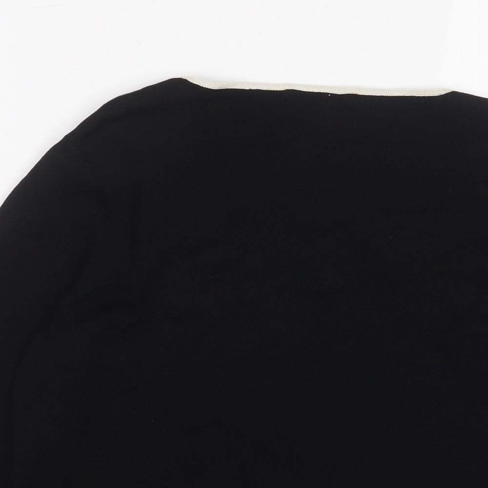 Willi Smith Womens Black Square Neck Striped Viscose Pullover Jumper Size M