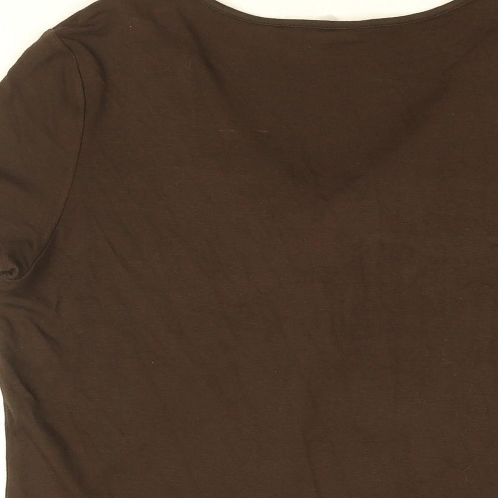 Country Casuals Womens Brown Viscose Basic T-Shirt Size M V-Neck - Jewelled neckline