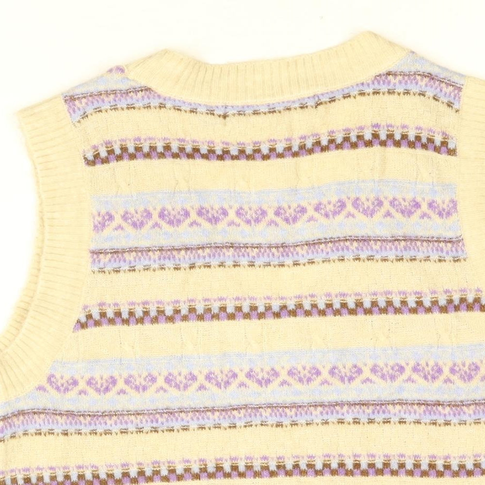 VERO MODA Womens Beige V-Neck Geometric Acrylic Pullover Jumper Size S