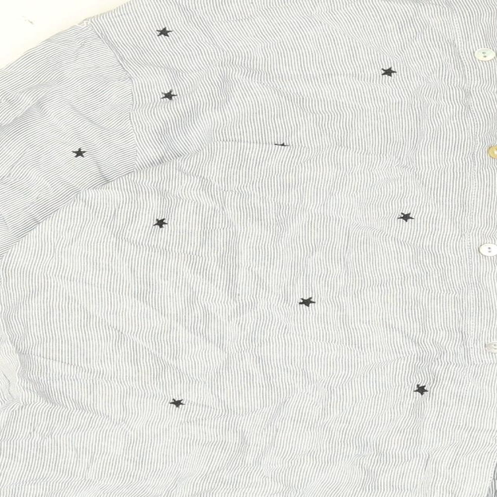 Label Lab Womens Blue Striped Viscose Basic Button-Up Size 10 Collared - Star print