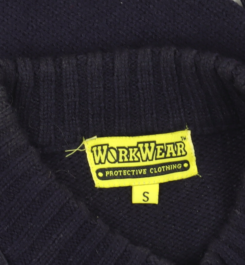 Brand and care label for Workwear Black jumper, size S, Crew Neck