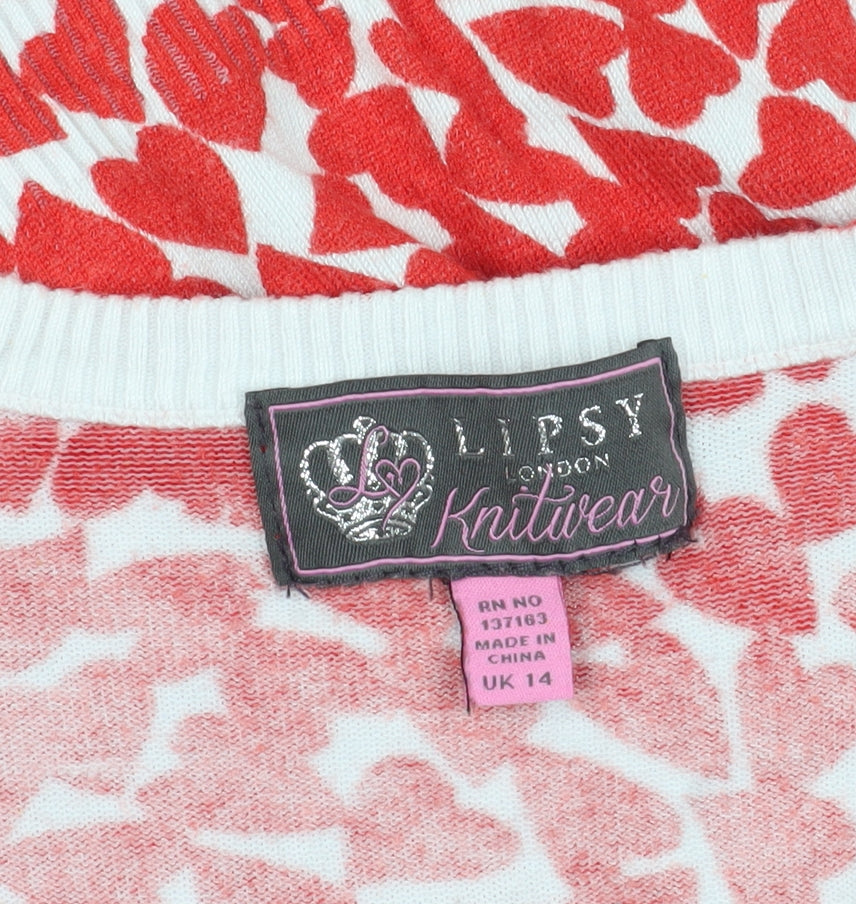 Lipsy Red Animal Print Pullover Jumper Size 14