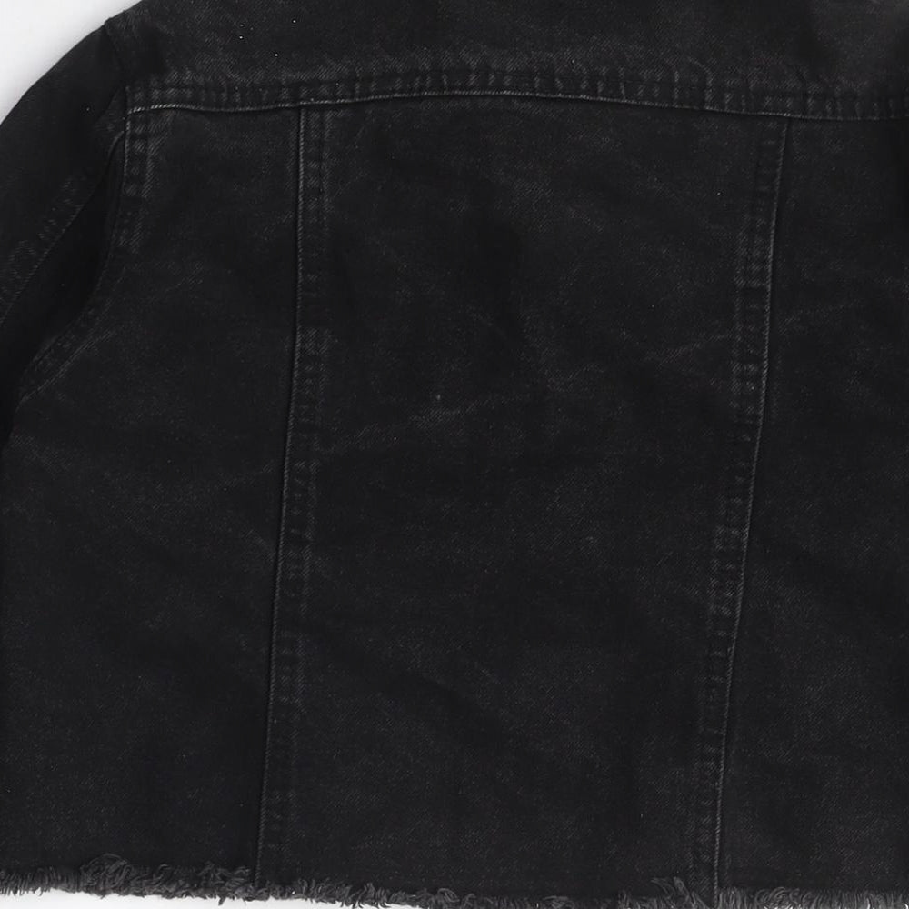 Giselle Womens Black Jacket Size 10 Button - Distressed, Black Denim Jacket