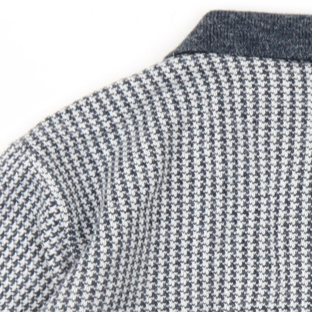 Glenn Russel Womens Blue Collared Geometric Acrylic Pullover Jumper Size S