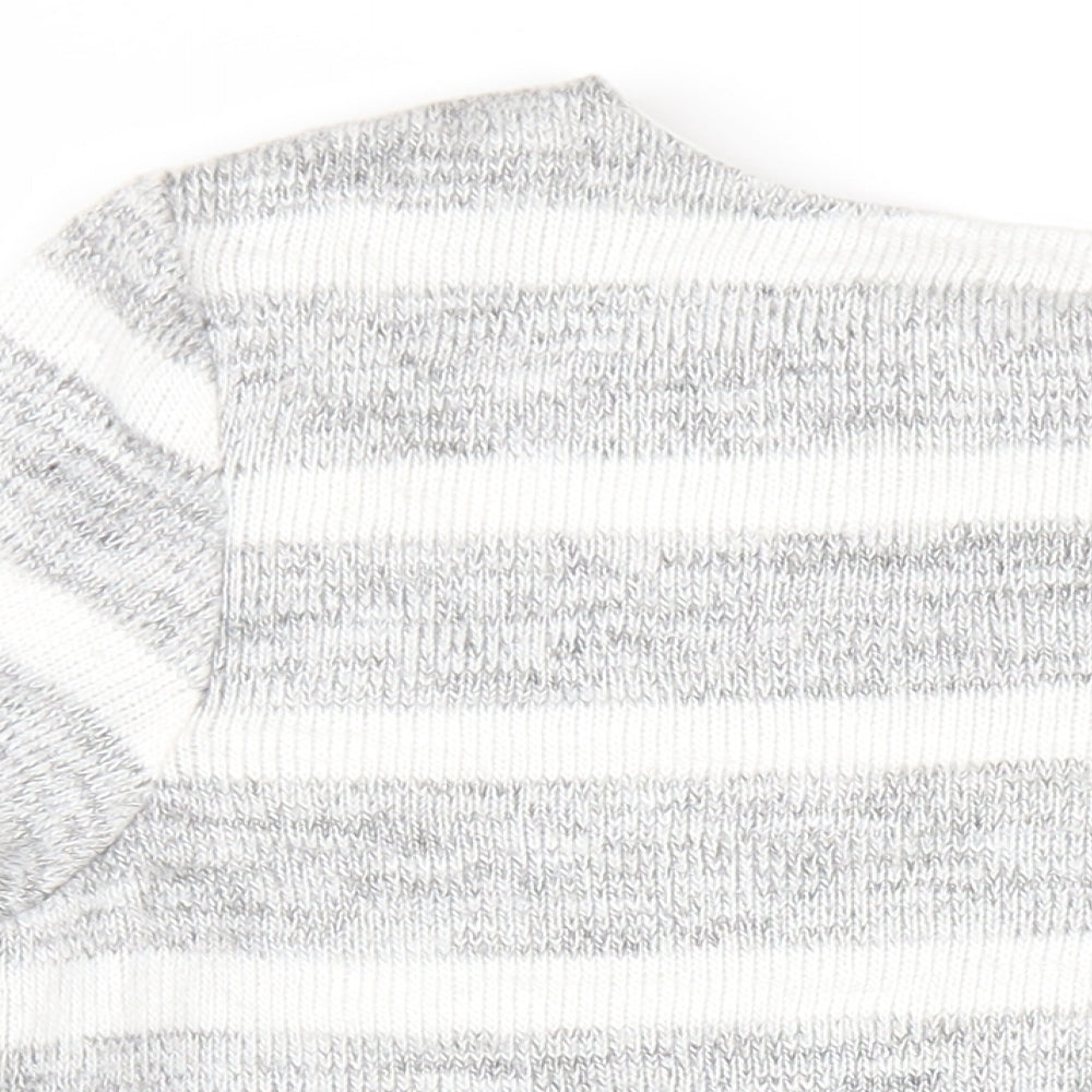 Phase Eight Womens Grey Striped Viscose Basic T-Shirt Size 12 Round Neck