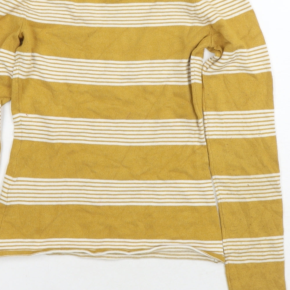 H&M Womens Yellow Boat Neck Striped Viscose Pullover Jumper Size XS