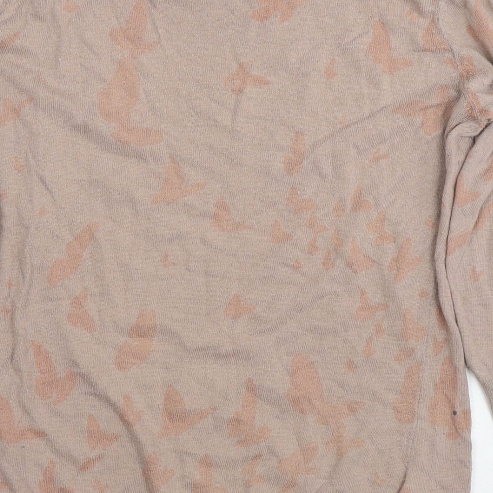 Next Womens Beige Round Neck Geometric Cotton Pullover Jumper Size 10 - Embellishment Detail