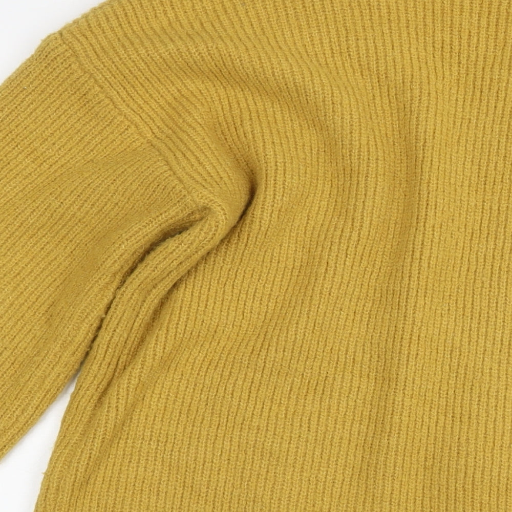Yumi Womens Yellow V-Neck Acrylic Cardigan Jumper Size S