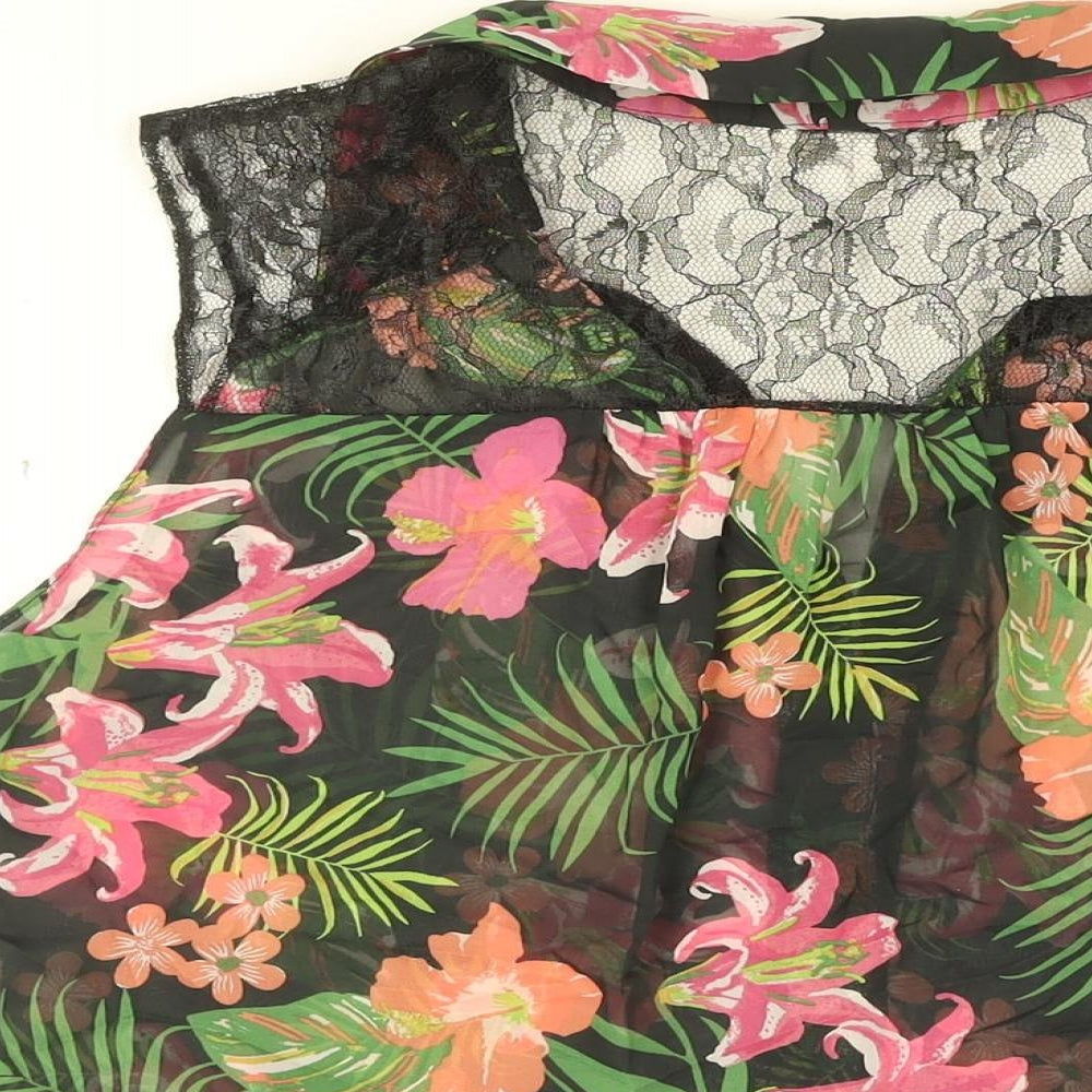 Julien Macdonald Womens Black Floral Polyester Basic Blouse Size 14 Collared