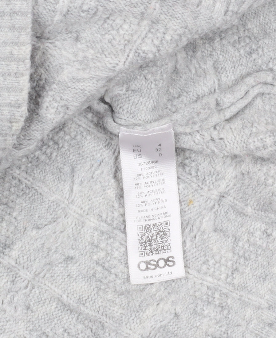 ASOS Grey High Neck Cable-Knit Balloon Sleeve Jumper