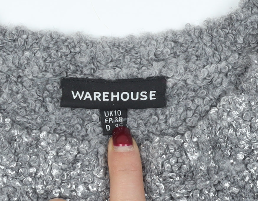 Warehouse Grey Chunky-Knit Pullover Jumper Size 10